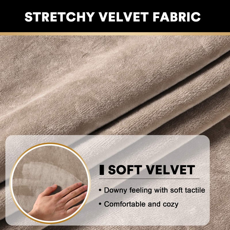 PrinceDeco Velvet Stretch Couch Cushion Cover Soft Cushion Slipcover for Chair Cushion Furniture Protector Seat Cushion Sofa Cover (Width Up to 29.5", Taupe) - Image 4